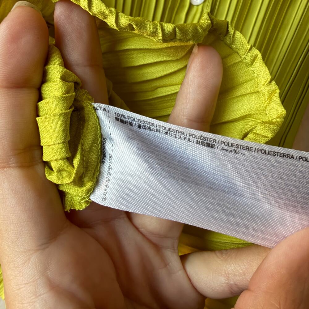 Mango Chartreuse Accordion Pleated Button Up Shirt Size 4 - Picture 5 of 6